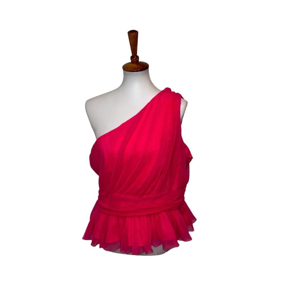 NWT Endless Rose One Shoulder Shirred Tulle Top Hot Pink Size XL
